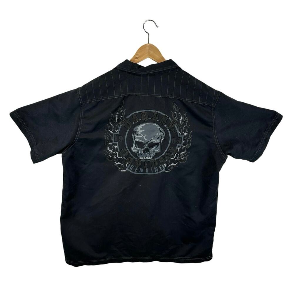 Harley Davidson Skull Graphic Button Up Short Sleeve Shirt Size XL Mens Biker